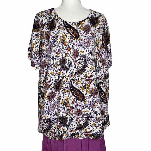 Jessica London Tops - Jessica London Women's Plus Size Purple Paisley Blouse Short Sleeve Size 12